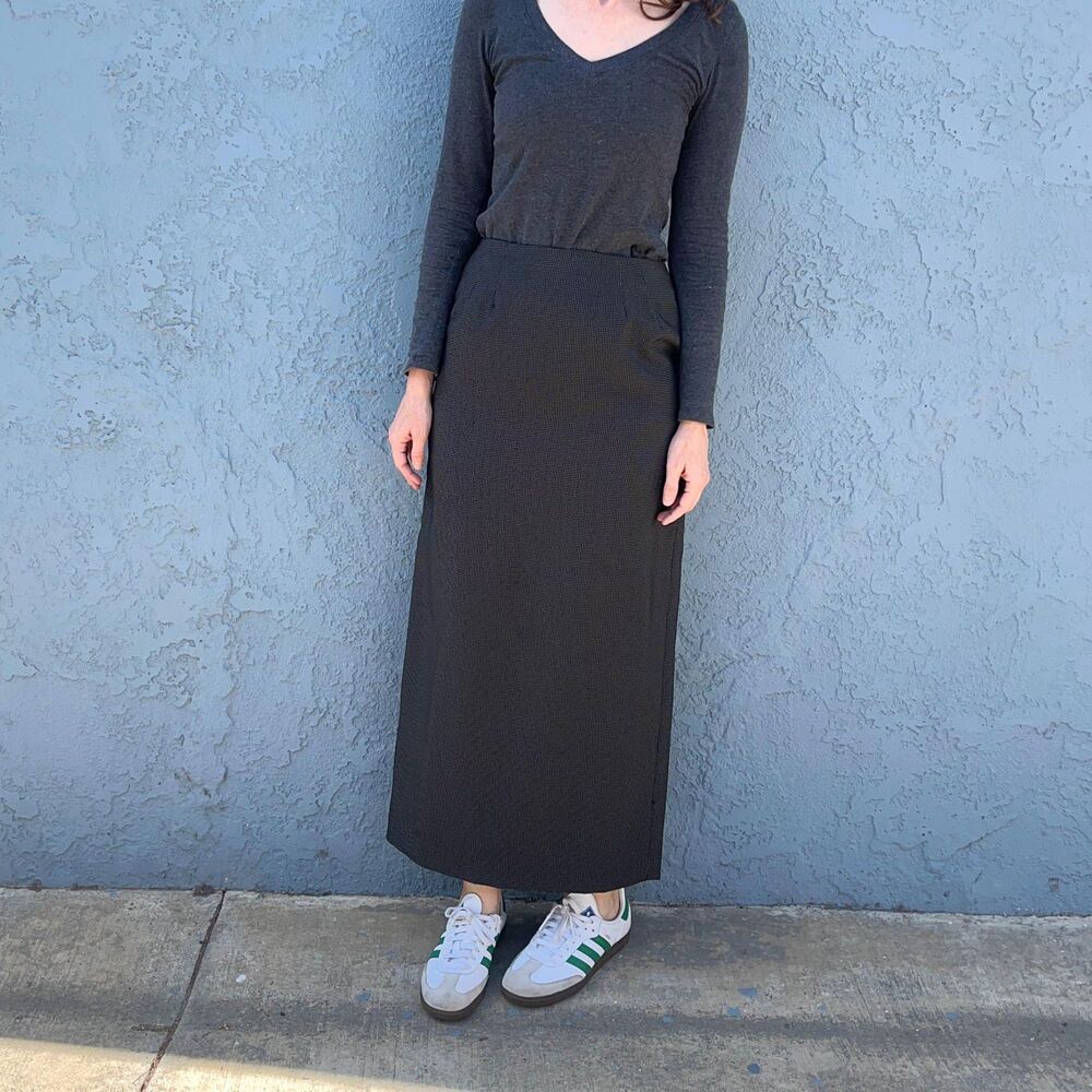 Vintage Column Skirt Plaid Maxi Minimalist Classic by Larry Levine office work